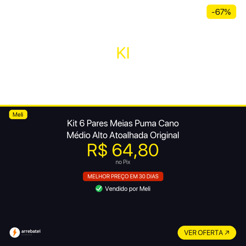 Oferta Kit 6 Pares Meias Puma Cano Médio Alto Atoalhada Original